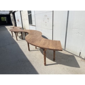 High Quality Best Sale Wooden Joint Fan S Shaped Modern <strong>Pine</strong> Solid Wood Dining Farm <strong>Table</strong> for Rental Event - Product Image 6
