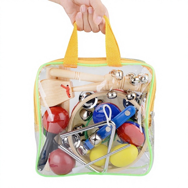 Cross-border Wooden Orff Percussion Set Toy Drum Triangle Wrist Bell Ring Bar 10-piece Set