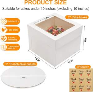 Zyfotzun 2 पैक 10x10x8 इंच डिस्पोजेबल केक बॉक्स पाई और केक परिवहन के लिए बेकरी के लिए ढक्कन सफेद खिड़की डिजाइन के साथ - Product Image 2