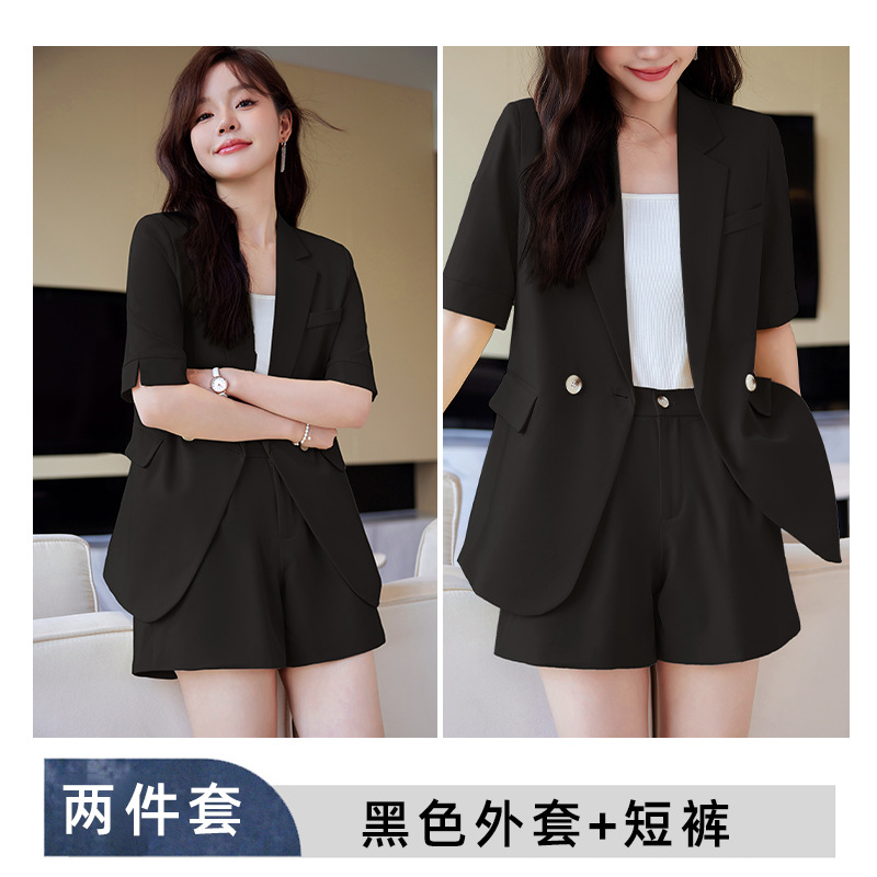 Two-piece set: black jacket and shorts
