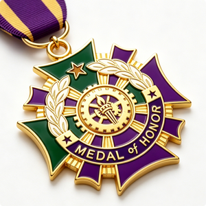 Médaille personnalisée d'honneur, médaille de récompense, médaille sportive en forme de croix, plaquée or, émail dur, ruban personnalisé, médaille commémorative d'honneur - Product Image 5