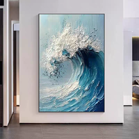 Peinture Murale 3D en Cuir Texturé pour Salon, Hôtel, Paysage Marin Abstrait Bleu, Vagues Océaniques, Peinture Murale en Cuir Embossé 3D