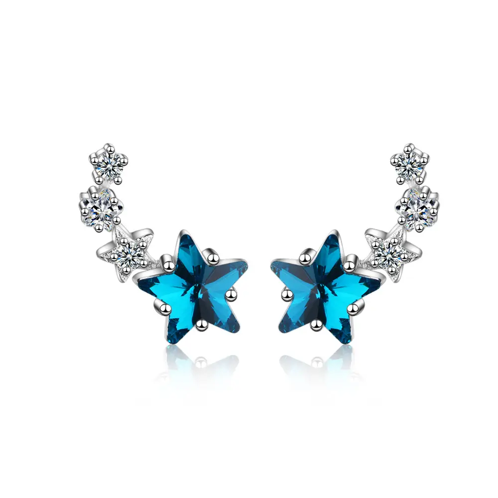 Female Small Fresh Blue Star Artificial Crystal Lovely Mini Stud Star Earrings