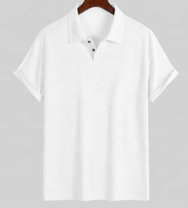 เสื้อโปโลผู้ชาย แขนสั้น ทรงหลวม คอปกพับได้ ลายถักเพชร สไตล์ลำลอง - Product Image 2