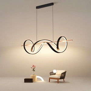 Zhongshan Monike Beleuchtung Neue Nordische Luxus Schwarze LED-Kronleuchter Streifenförmige Wellenform Lineare Pendelleuchte 70W Dreifarbig - Product Image 2