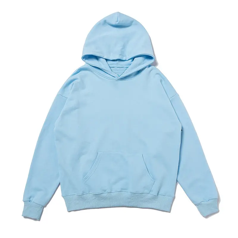 OEM high quality 330GLOGO customized reflective printing e casual sports light blue hoodie men's fleece terry sweater