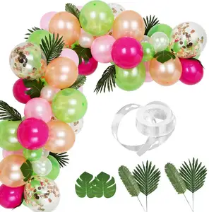 2024 wholesale full range sizes 83 pcs tropical Leaf shape arch pink party balloon garland kit