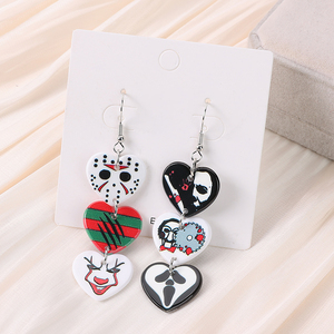 1 par de pendientes de gota de corazón de Halloween con estampado de dos lados acrílico calavera fantasma artesanía moda mujer joyería regalo - Product Image 2