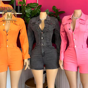 Pagliaccetti da donna alla moda in Denim elasticizzato un pezzo da donna Casual <span class=keywords><strong>Jeans</strong></span> Y2K pantaloncini aderenti in Denim tute da donna 2025 - Product Image 1