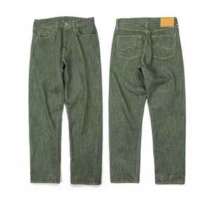 Jeans in <span class=keywords><strong>Denim</strong></span> stile giapponese Vintage stile giapponese Jeans dritti a vita media Jeans Jeans dritti con cimosa verde militare <span class=keywords><strong>Denim</strong></span> - Product Image 1