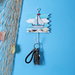 Porte-clés mural en bois de style océanique et méditerranéen, petit crochet d'entrée, style Europe du Nord, porte-manteau mural, Chine - Product Image 1