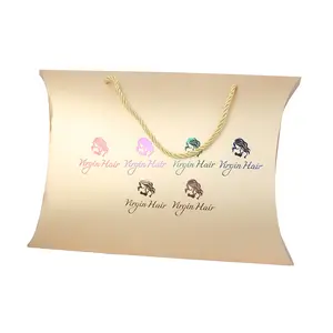 Pillow Shaped 3d Paper Gift Bags Unique Gold Foil Textured Paper Bags For Wig Hair Extension