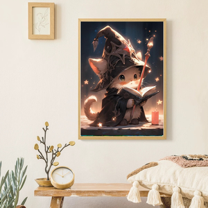 Songwoo Lindo Gato <span class=keywords><strong>Mago</strong></span> con Diamantes de Imitación Redondos, Kit de Pintura de Diamantes de Gato Encantador para Principiantes - Product Image 1