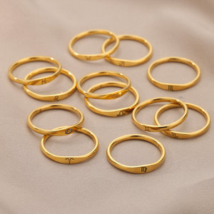 Anillo de Acero Inoxidable con Chapado en Oro de 18K, Impermeable, Nuevo, con Signo del Zodiaco, Simple y Pequeño, para Mujer y Hombre, Joyería Personalizada - Product Image 2