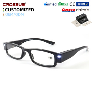 Gafas de Lectura Unisex con Luz LED Recargable, Montura Cuadrada Pequeña Negra, Económicas y a la Moda, Venta al Por Mayor - Product Image 1