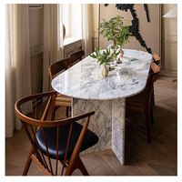 Table à manger en marbre de 240cm, européenne, personnalisée, table basse, design à deux panneaux, longue table ovale et moderne en marbre