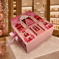 Calendrier de l'Avent de Luxe Rose Personnalisé en Forme de Maison, 24 Jours, Boîte Cadeau Rigide en Papier pour Cosmétiques, Emballage de Noël, Vente en Gros OEM ODM