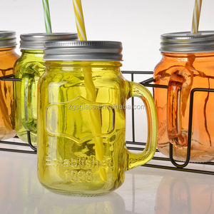 Clear Glass <strong>Mason</strong> <strong>Jar</strong> Mug With Handle Lid Straw 480Ml 16Oz Food Grade Juice Drink Water Bottle - Product Image 5