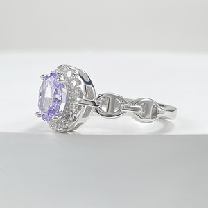 Sette. Un anello S925 <span class=keywords><strong>gioielli</strong></span> moda taglio ovale viola zirconi rodiato anelli per matrimonio - Product Image 6