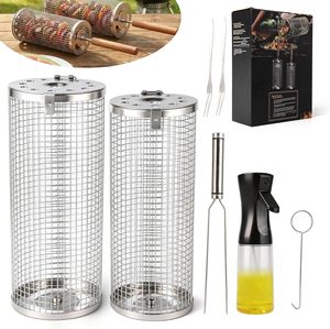 Professional Grade Non-Stick <b>BBQ</b> Tool Grill Cylinder Easy Clean Stainless Steel Nesting Grill Baskets Rolling Grilling Basket - Product Image 2