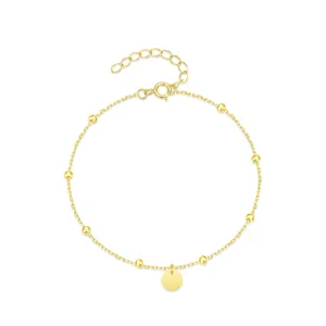 fashion minimalist jewelry 925 sterling silver simple round disc small beads gold plated bracelets women