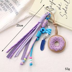 Nouveau porte-clés détachable en cuir PU avec pendentif donut et perles lettres, accessoire mignon pour téléphone - Product Image 6