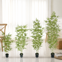 Arbre artificiel en bambou en plastique, feuilles en soie effet naturel, plante artificielle verte avec pot noir – Vente en gros