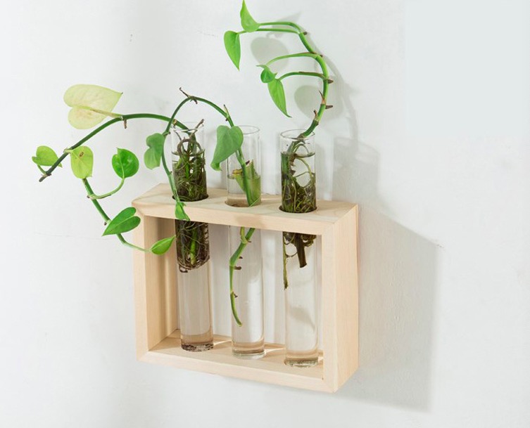 Настенная подвесная Пробирка для растений, ваза для цветочных бутонов, настольная стеклянная деревянная подставка Terrariumin, идеально подходит для распространения