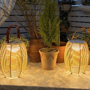 North Coffee Outdoor Handmade Rattan LED Camping <b>Lamp</b> Portable Garden Table Lantern - Product Image 4