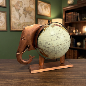 Base de Globo Terráqueo de Metal Pintado a Mano con Diseño de Elefante |   Escultura Decorativa de Globo Terráqueo en Hierro con Acabado en Cobre Antiguo de Diseño Moderno - Product Image 3