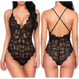 Großhandel Frauen ein Stück durch rücken freie Mesh Spitze Body suits Sexy Dessous sehen