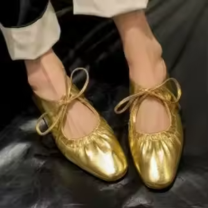 Women's High Quality Silver Gold Luxury <b>Flats</b> with Rubber Insole for <b>Wedding</b> Parties - Product Image 4