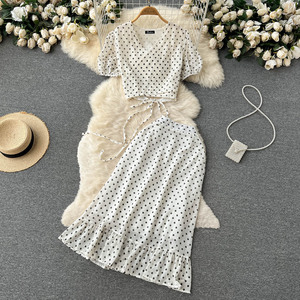 Conjunto de 2 Piezas para Mujer ANSZKTN, <span class=keywords><strong>Blusa</strong></span> Corta y <span class=keywords><strong>Falda</strong></span> <span class=keywords><strong>con</strong></span> Estampado de Lunares, Conjuntos de Dos Piezas, Ropa para Mujer - Product Image 5