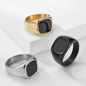 Men's Square Carbon Fiber <b>Ring</b> <b>Titanium</b> Steel Gold Black Silver Geometric Style Jewelry Gift - Product Image 1