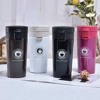 Mug à café isotherme en acier inoxydable réutilisable de 380 ml avec impression de logo personnalisé, double paroi, anti-fuite, avec couvercle, pour le camping