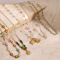 Boheemse Oceaan Stijl Clavicle Ketting, Kleurrijke Natuurlijke Steen & Schelp Decor Halsketting voor Vrouwen Groothandel