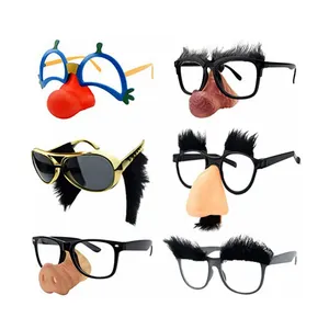 批发搞笑伪装眼镜新奇小丑眼镜眼睛和鼻子带胡子眼镜万圣节服装派对优惠