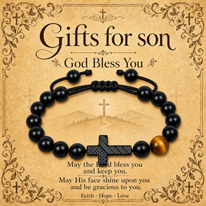 Pulsera <span class=keywords><strong>de</strong></span> Cruz <span class=keywords><strong>para</strong></span> <span class=keywords><strong>Hombre</strong></span>, Cruz con Bandera Americana y Grabado <span class=keywords><strong>de</strong></span> Josué 1:9, Cuentas Negras con Piedra Ojo <span class=keywords><strong>de</strong></span> Tigre, Regalo <span class=keywords><strong>de</strong></span> Joyería Cristiana - Product Image 1