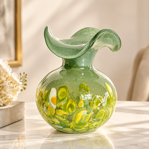 Jarrón de Vidrio <span class=keywords><strong>Verde</strong></span> Hecho a Mano con Borde Ondulado, Jarrón de Vidrio Artístico para Flores, Decoración de Mesa para el Hogar - Product Image 2