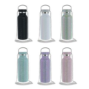 Bouteille d'eau en acier inoxydable avec strass incrustés, isolée sous vide, couleur violette, avec chaîne, gourde de sport pour l'extérieur - Product Image 5