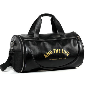 Premium 18-Inch Black Travel Duffel <b>Bag</b> Waterproof PU <b>Leather</b> with Logo New Design Cylinder Sports <b>Bag</b> with Nylon Pockets - Product Image 2