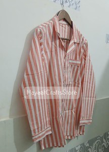 Pijamas de algodón estampado de 2 piezas para mujer, manga larga, cuello vuelto, ropa de dormir informal para primavera - Product Image 3