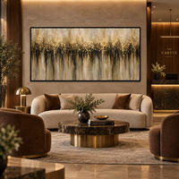 Peinture sur toile abstraite dorée champagne, effet goutte à goutte, art mural texturé neutre pour la décoration de hall d'hôtel, salon, bureau