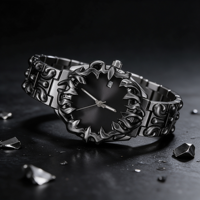 Montre à quartz gothique pour hommes et femmes, en acier inoxydable, design griffes unique, cadran rond sombre, logo personnalisé, fabricant de montres tendance