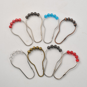 Ganchos para cortina de ducha de estilo chino con forma de calabaza con cuentas, accesorios de baño extraíbles, montados en la pared de acero al carbono - Product Image 1