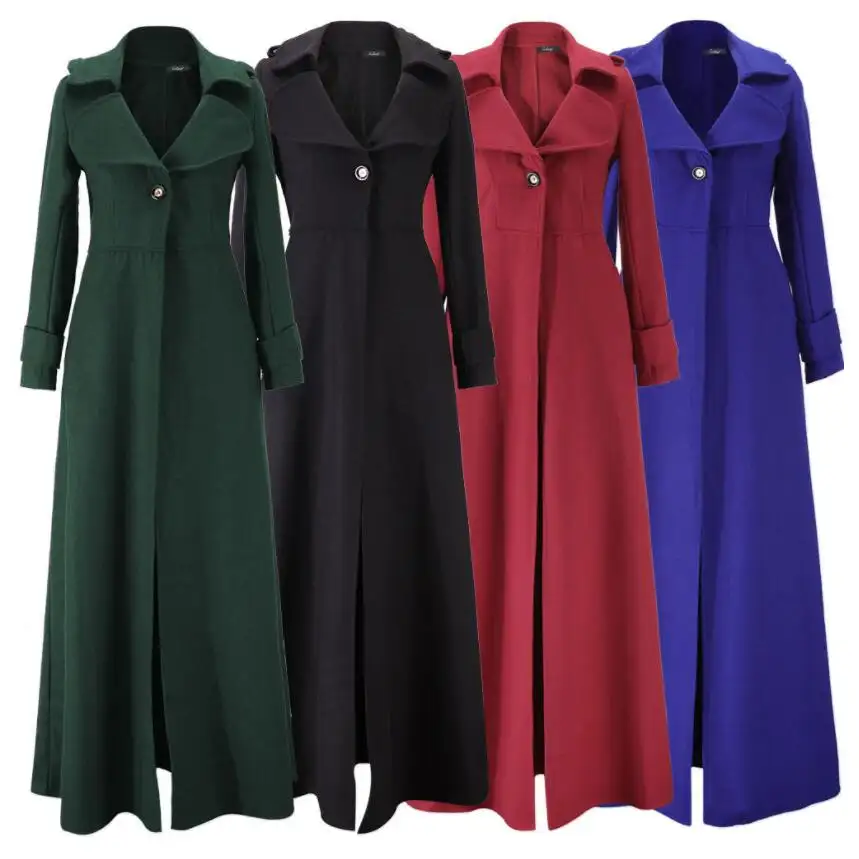 PJ2244A Europe and the America Hot sale winter women's wool blends coat Add a long lapel trench coat