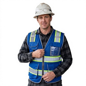 เสื้อกั๊กนิรภัยสีน้ำเงินแบบยูนิเซ็กซ์ แถบสะท้อนแสง กระเป๋าหลายช่อง ผลิตจากวัสดุฝ้าย/โพลีเอสเตอร์ปลอดสารพิษ สำหรับชุดทำงานก่อสร้าง - Product Image 1