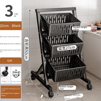 Étagère de rangement mobile en acier au carbone pour cuisine avec paniers à légumes et fruits, petit chariot pour le rangement des collations