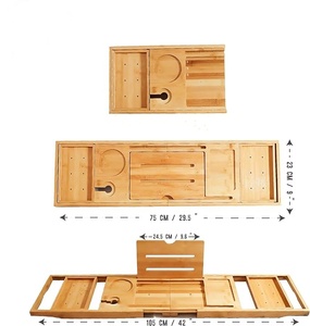 Plateau de baignoire pliable <span class=keywords><strong>et</strong></span> extensible en bois écologique fait main sur mesure avec logo personnalisé pour <span class=keywords><strong>bain</strong></span> de luxe, couleur bois naturel, style américain - Product Image 2