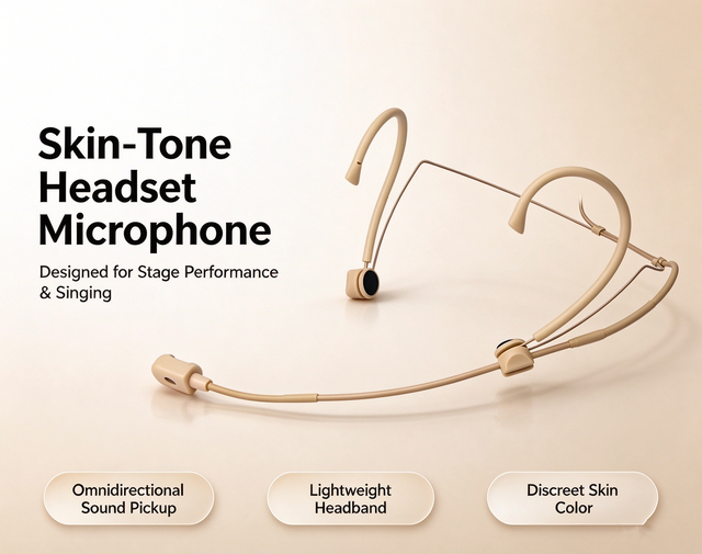 Hot Sales Skin Tone Cardioid Headworn Microphone Wired XLR Condenser Mic Noise Cancelling for Stage Singing Conference